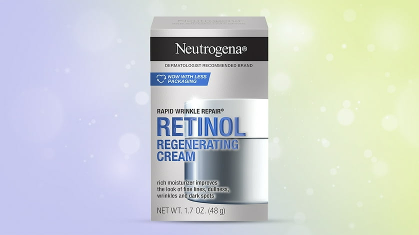 Neutrogena Retinol against a purple and green background.