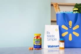 A bag of groceries and prescriptions are shown.