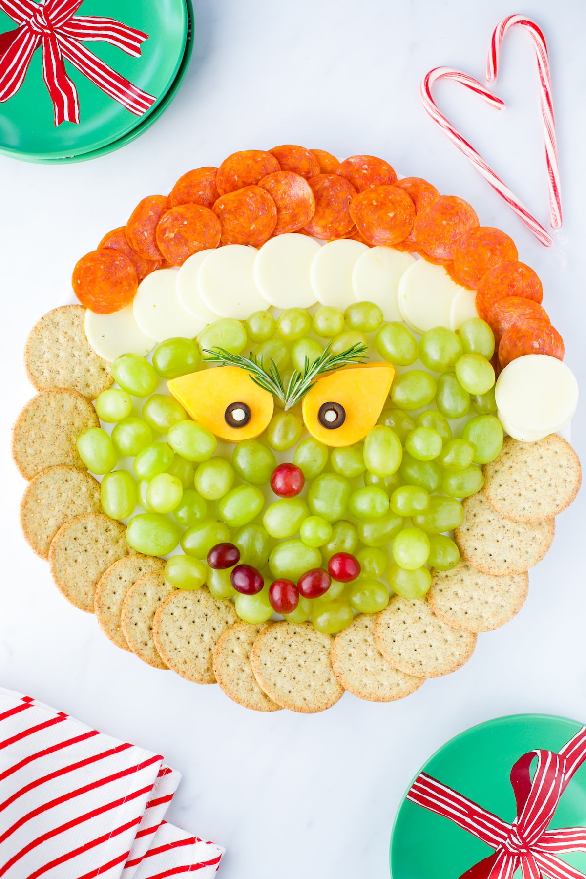 You're a tasty one, Mr. Grinch. This fun movie night snack platter is so easy and festive to make. Ingredients like fresh grapes, pepperoni & cheese make this easy to make and delicious., Shop post, 