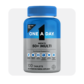 One A Day Men's fifty plus Multivitamin, one hundred tablets, supports immune and overall health