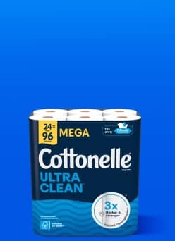 Image shows a 24 pack of mega Cottonelle ultra clean toilet paper.