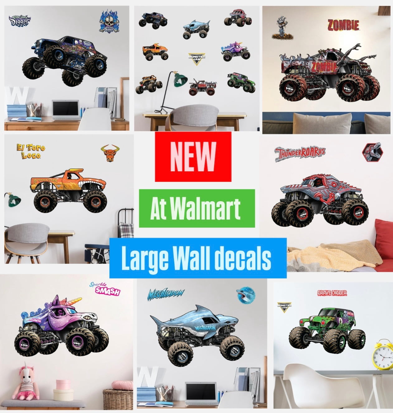Wall palz large monster jam wall decals ๐ค๐, Shop post,