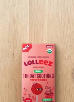 Lolleez throat soothing lollipops for kids.