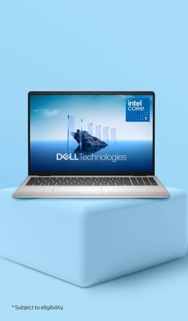 A laptop on a blue background. *Subject to eligibility.