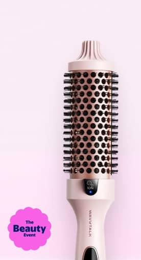 Pink banner with barrel hair brush, “The Beauty Event” badge, and text: “Wavytalk & more, f rom $30. Shop now.”