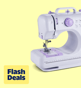 Image shows BCOOSS Sewing Machine for Beginner Multi-Functional Portable Machine with 12 Built-in Stitches
