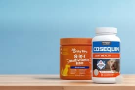 Zesty Paws multivitamin bites, Cosequin joint health supplement.