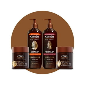 Various Cantu body care products are displayed.
