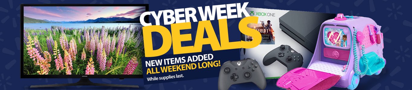 Cyber Week Deals. New items added all weekend long! While supplies last.