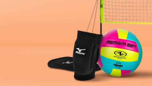 Volleyball, kneepads and net.