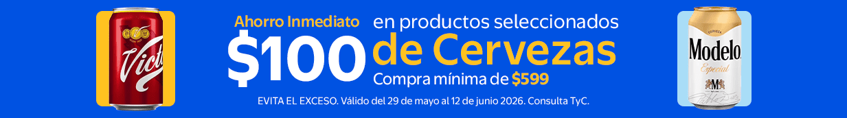 Ahorro inmediato de $100 en la compra mínima de $599 en productos seleccionados de Cervezas