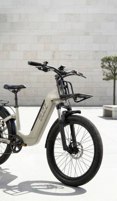 An e-bike is shown on a city street.