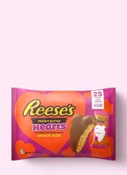 A bag of Reese's hearts are shown.