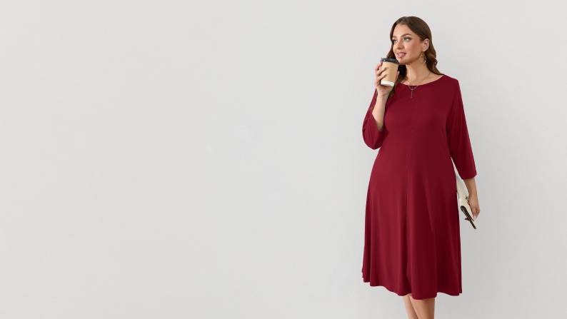 A stylish woman in a red dress.