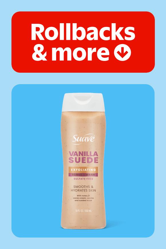 Image shows Suave Vanilla Suede Exfoliating Body Wash & Scrub with Glycerin & Vitamin E, 18 fl oz