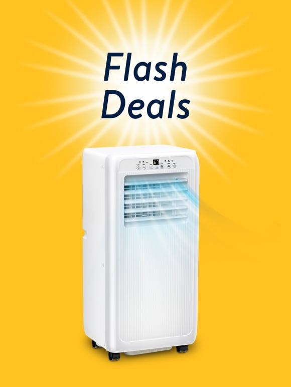 Flash Deals. Portable air conditioner shown.