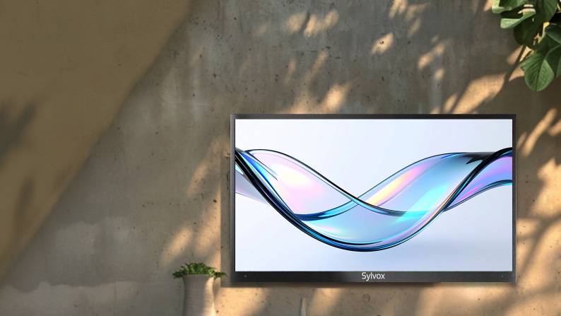 A mounted flatscreen TV.