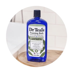 A bottle of Dr Teal's foaming bath