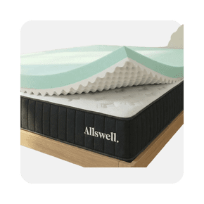 Allswell foam mattress topper on top of a mattress