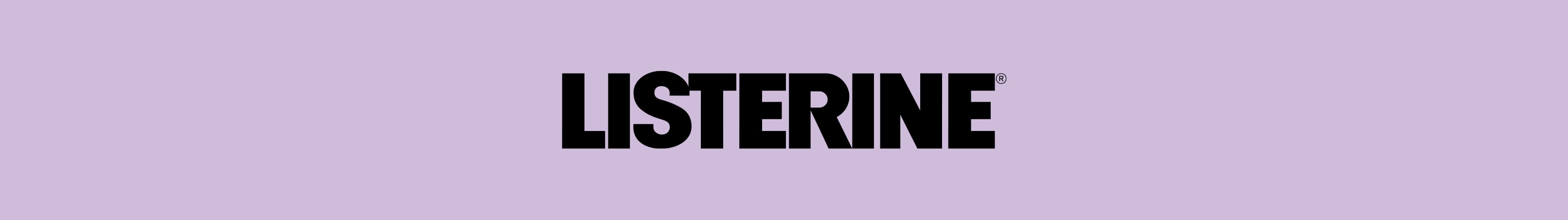 A listerine logo on a purple background.