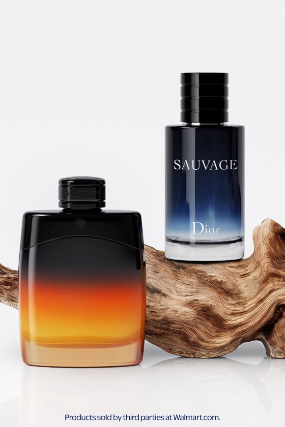 Products sold by third parties at Walmart.com. Dior Sauvage fragrances in blue and sunset gradient bottles with driftwood.