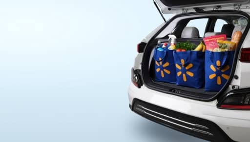 An image of a car trunk filled with Walmart bags. T&C apply. With Walmart+ Assist. Get 50% off Walmart+*. Learn more.
