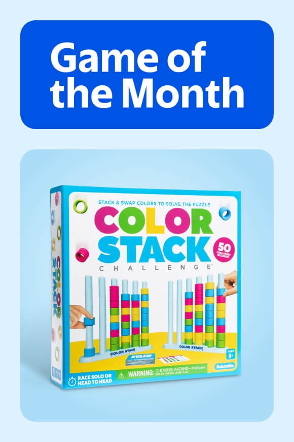 Game of the Month logo pictured above Color Stack Challenge game packaging.