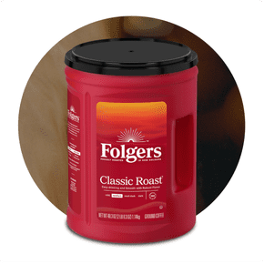 A canister of Folgers coffee.
