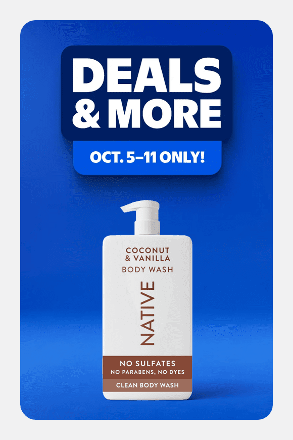 Image shows Native Body Wash, Sulfate Free, Naturally Derived Ingredients, 24hr Freshness, Coconut & Vanilla, 36 fl oz