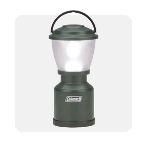A coleman camping lantern on a grey background