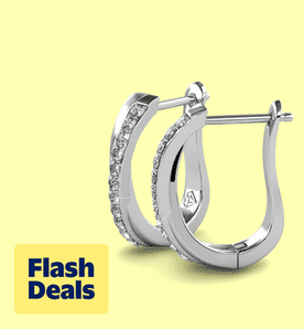 Image shows silver Cate & Chloe hoop earrings with Swarovski crystals on a light yellow background.