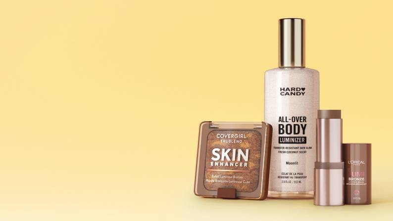 Image of various bronzing makeup products is shown.