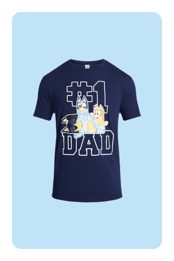 Image shows Bluey Men's and Big Men's Father's Day Graphic Tee, Sizes XS-5XL