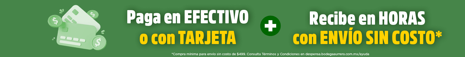 Paga en efectivo o con tarjeta