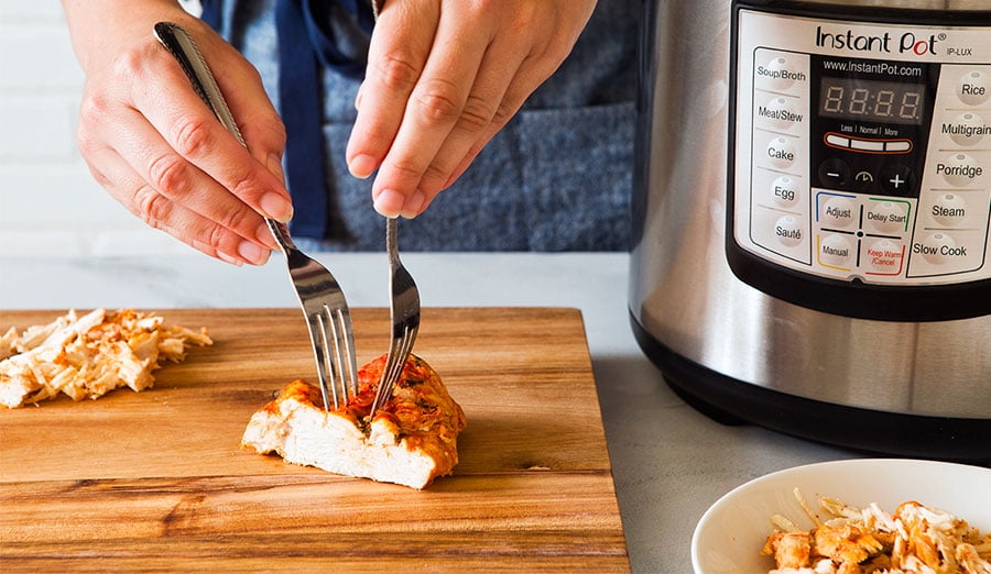 Shredding chicken for Instant Pot Chicken Parmesan Soup