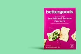 A box of bettergoods sea salt and sesame crackers is shown.