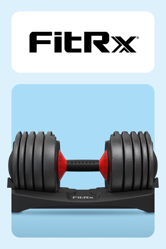 Black and red hand weights on a blue background.