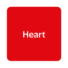 The word “heart” is against a red square background.