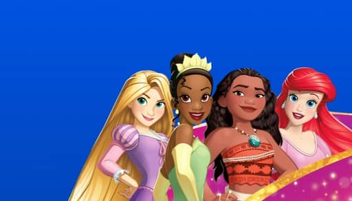 Image shows an array of Disney Princesses—featuring Rapunzel, Tiana, Moana and Ariel.