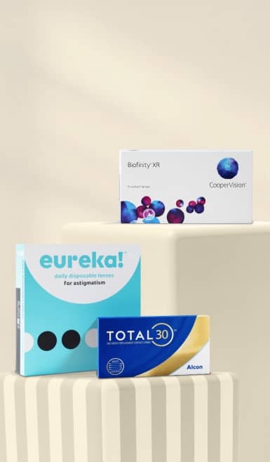 Eureka! daily disposable contact lenses, TOTAL30 contact lenses & Biofinity contact lenses.