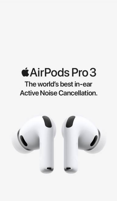 A pair of AirPods Pro three is shown.