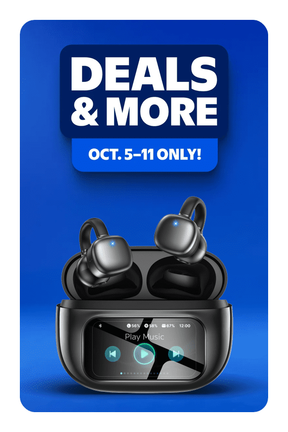 Image shows Open-Ear Headphones, Wireless Clip On Earbuds with Touch Screen Charging Case 60H Playtime, Bluetooth 6.0, IPX7 Waterproof, Lightweight Co