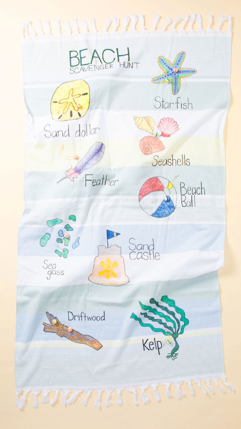 full view of beach towel with markers