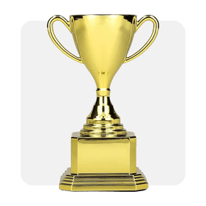 Image shows a gold Pen+Gear mini reward trophy displayed on a plain white background.