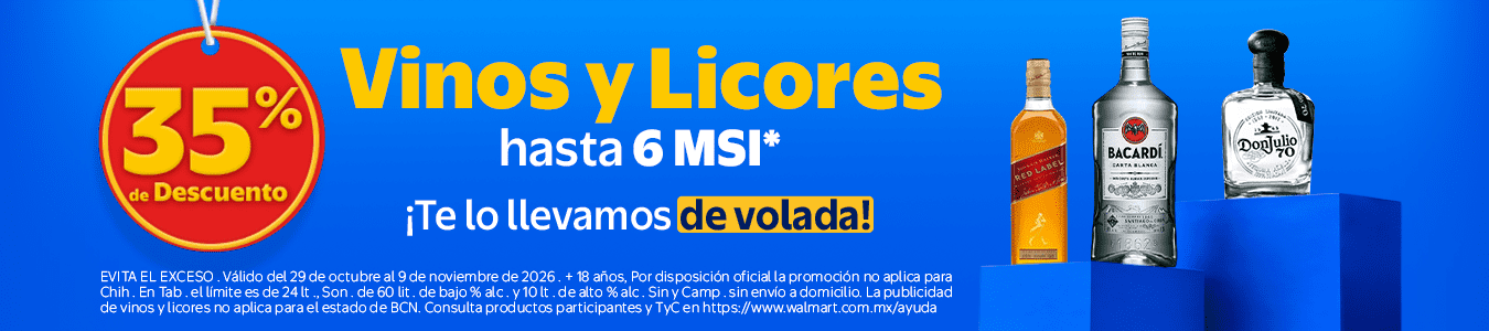 35% de ahorro en Vinos y licores con hasta 6 MSI + Botellas + De volada