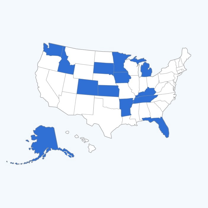 Available in: Alaska, Arkansas, Colorado, Florida, Idaho, Iowa, Kansas, Kentucky, Michigan, Minnesota, South Dakota, Tennessee & Washington