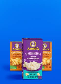 Three boxes of Annie's macaroni and cheese.
