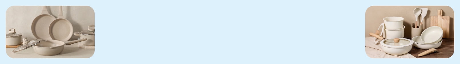 A stack of matching beige pots and dishes including a cutting board.