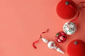 Red and white baubles and final-shaped tree ornament shown.