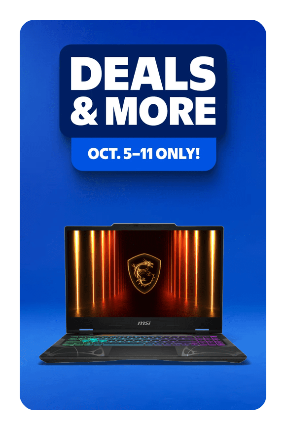 Image shows MSI Cyborg 15.6" 144Hz Gaming Laptop, AMD Ryzen 7 260, NVIDIA GeForce RTX 5070, 16GB RAM, 1TB SSD (2026)